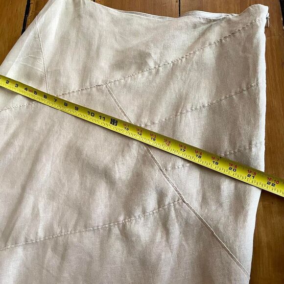 Tan 100% Linen Tan French Seam Ruffle Midi Skirt Boho Earthy Minimalist Cottage - Picture 6 of 6